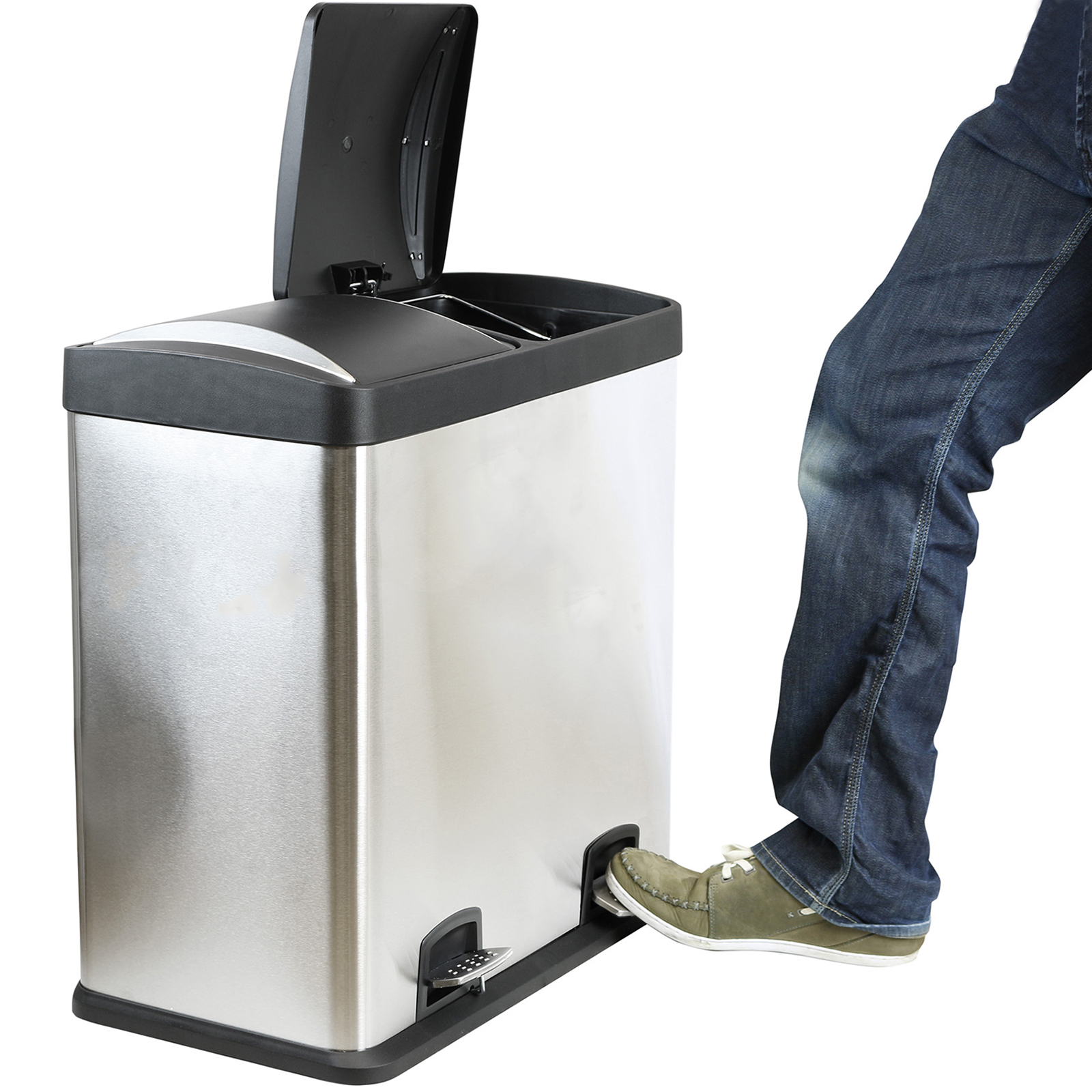 LARGE 60L DOUBLE/RECYCLING PEDAL BIN TWIN COMPARTMENT RUBBISH/WASTE